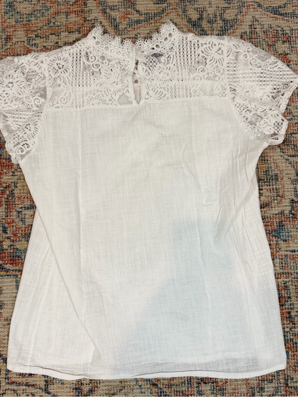 White Cotton Lace Blouse Boho Romantic Cottagecore Victorian Dainty Top M - Picture 5 of 9
